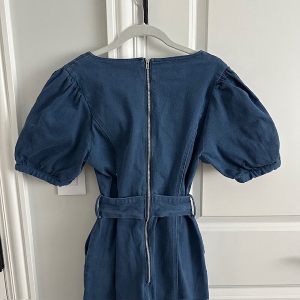 En Saison Puff Sleeve Belted Denim Wide Leg Jumpsuit Medium - Picture 10 of 16